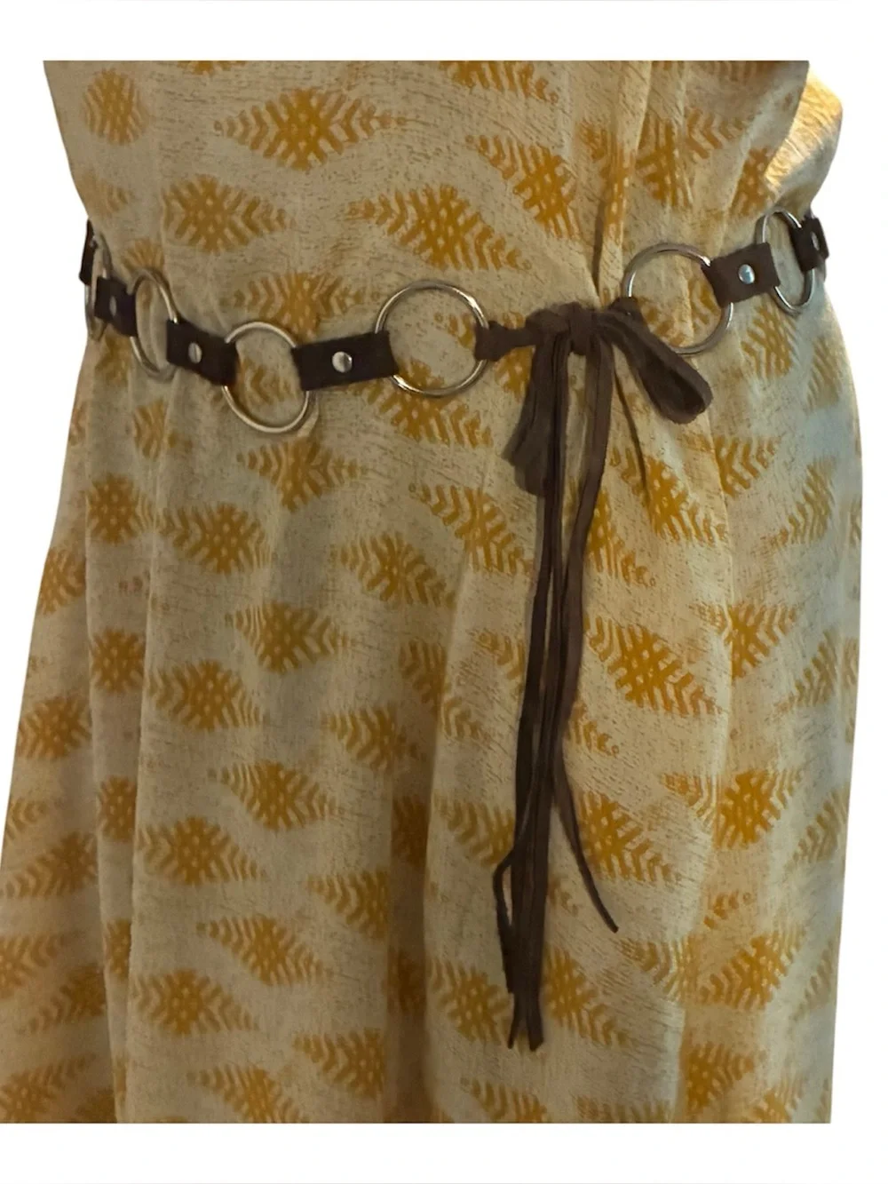 Brown O Ring Link Waist Belt w Leather Suede Ties Boho Coastal Cowgirl Festival